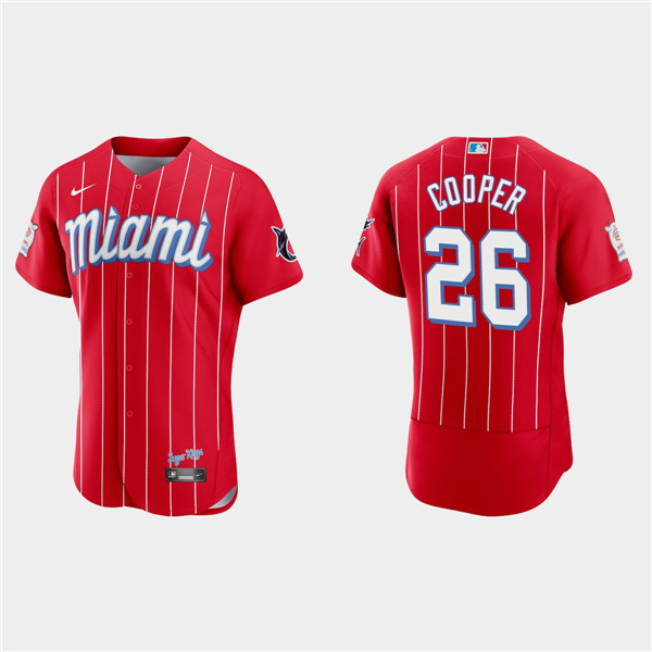 Men's Miami Marlins #26 Garrett Cooper 2021 Red City Connect Flex Base Stitched Jersey